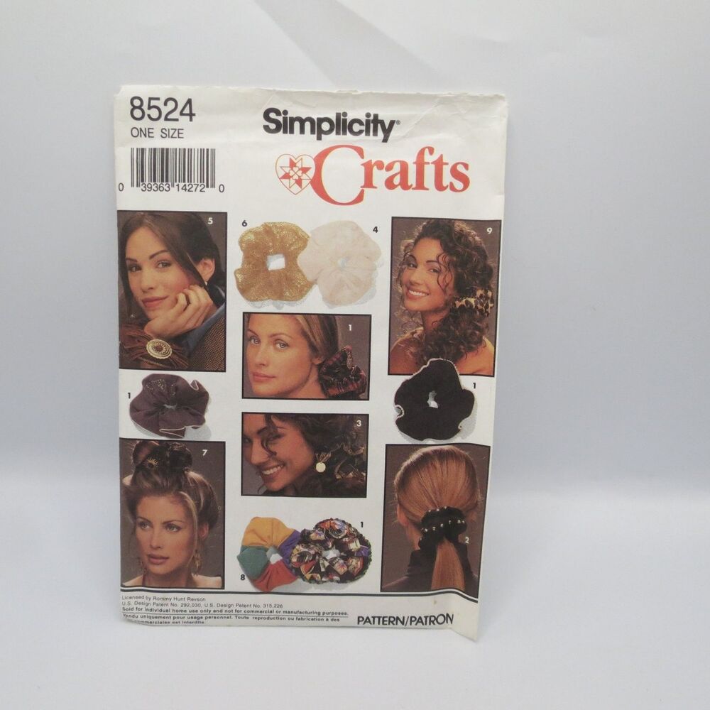Simplicity Crafts 8524 Hair Accessories Scrunchies ONE SIZE 90s Vintage